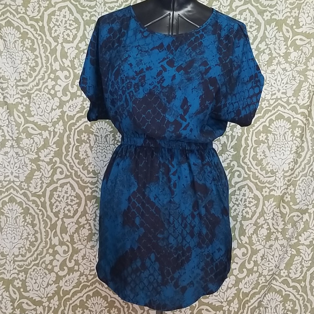 Express Teal Black Snake Reptile Pattern Dress - image 2